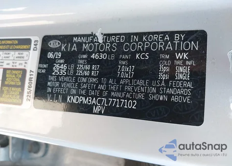 2020 Kia Sportage Lx z USA, uszkodzony, nr VIN KNDPM3AC7L7717102